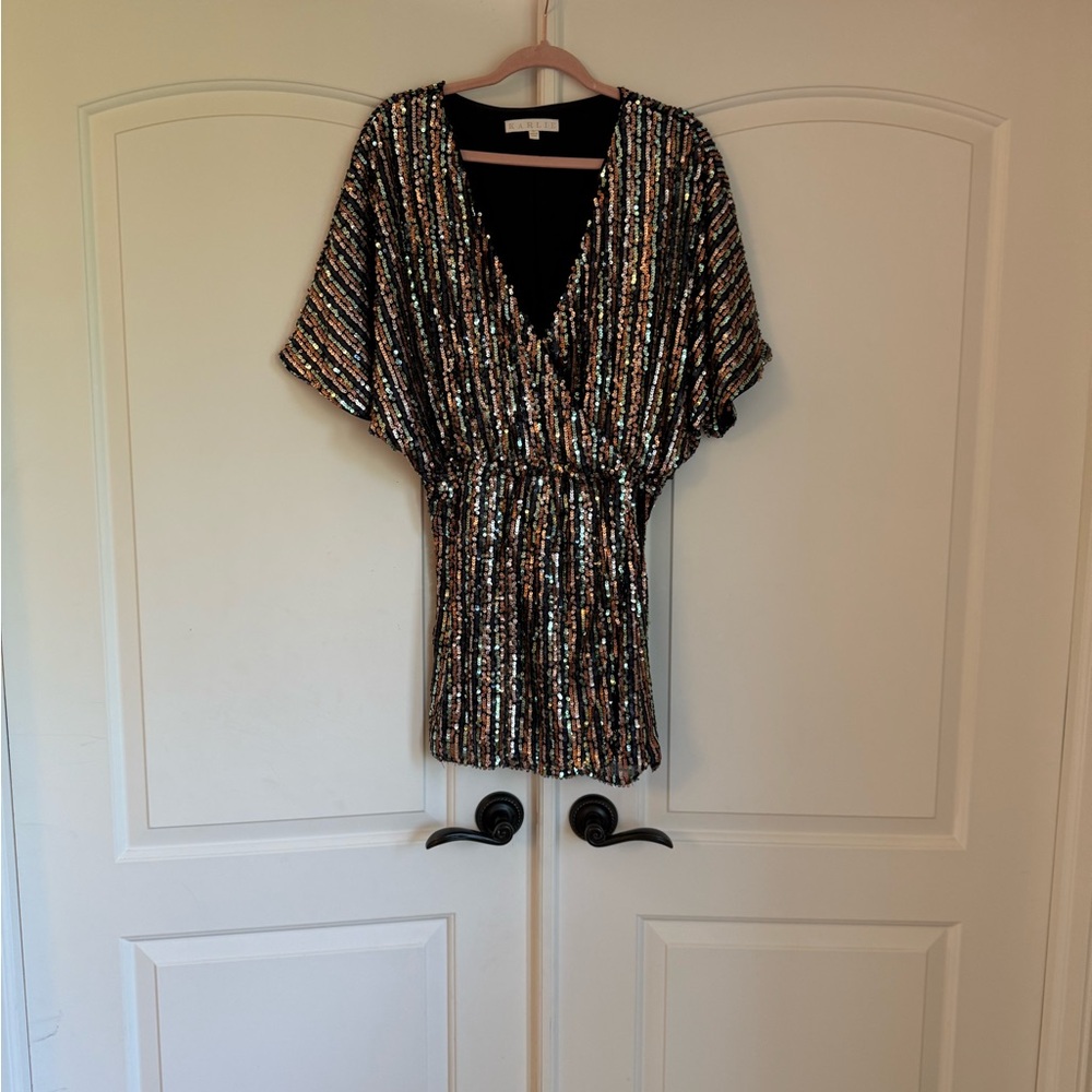 Karlie Black and Gold Sequin V-Neck Blouse